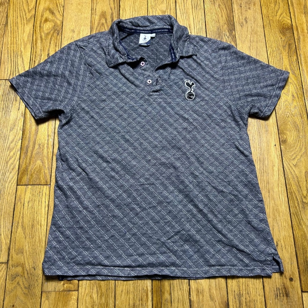 Tottenham Hotspur FC Mens Polo Shirt Large Gray Diamond Pattern Spurs‎ Soccer OG